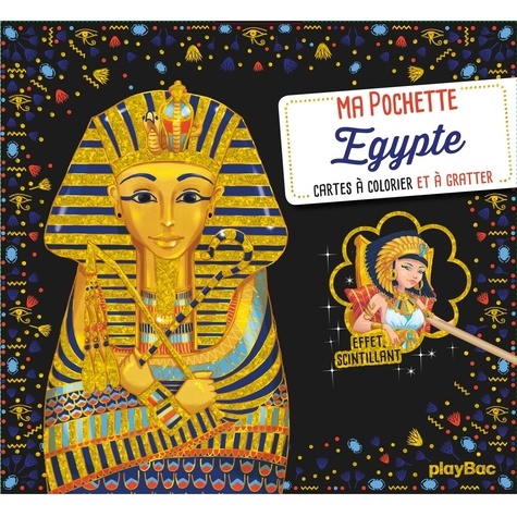 Egypte. Cartes à colorier et à gratter. 5 cartes à gratter scintillantes avec 1 pique en bois et 5 cartes à colorier