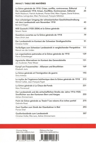 Cahiers d'histoire du mouvement ouvrier Hors-série N° 2, 2018 La grève générale de 1918. Crises, conflits, controverses