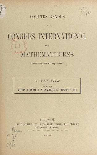 Sur la notion d'ordre d'un ensemble de mesure nulle. Comptes rendus du Congrès international des mathématiciens, Strasbourg, 22-30 septembre