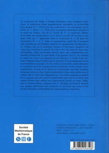 Astérisque N° 347/2012 Sur les conjectures de Gross et Prasad. Volume 2