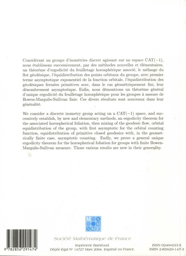 Mémoires de la SMF N° 95/2003 Ergodicité et équidistribution en courbure négative