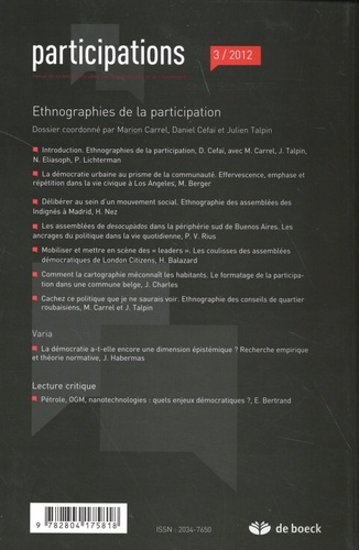 Participations N° 3/2012 Ethnographies de la participation