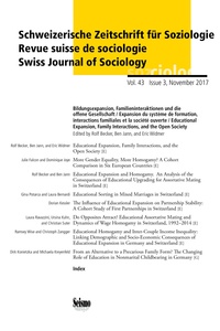 Rolf Becker et Ben Jann - Revue suisse de sociologie Volume 43 N° 3/2017 : Expansion du système de formation, interactions familiales et la société ouverte.