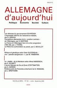 G Leroux - Allemagne d'aujourd'hui N°153, Juillet-septembre 2000 : Les réformes du gouvernement Schröder.