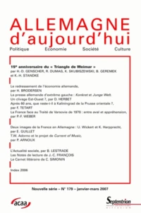 Allemagne d'aujourd'hui N° 179, janvier-mars 2007