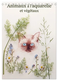 Animaux à l'aquarelle et végétaux (Calendrier de bureau 2026 DIN A5 horizontal), CALVENDO calendrier mensuel