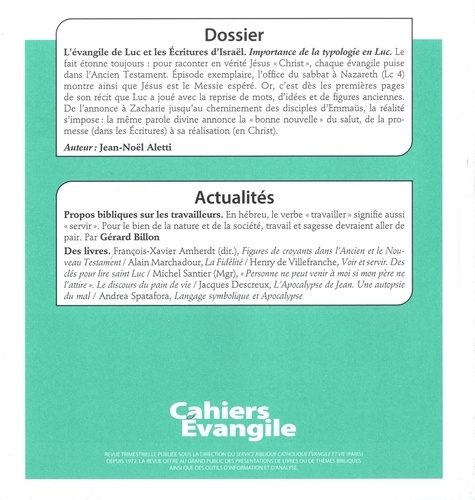 Cahiers Evangile N° 185, septembre 2018 L'évangile de Luc et les Ecritures d'Israël