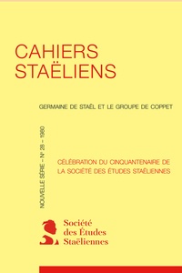  Garnier - Cahiers staëliens N° 28 : Célébration du cinquantenaire de la Société des études staëliennes.