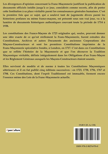 Ésotérisme et Paranormal  Constitutions de l'ancienne confrérie. Les constitutions des Francs-Maçons de 1723