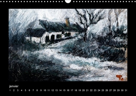 Crayons gras et huiles de Topaze. Paysages de campagne aux crayons gras et huiles. Calendrier mural A3 horizontal perpétuel