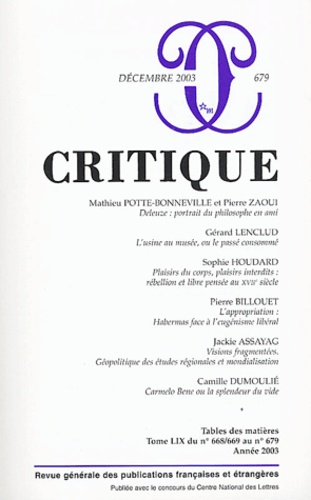  Collectif - Critique N° 679 décembre 2003 : .