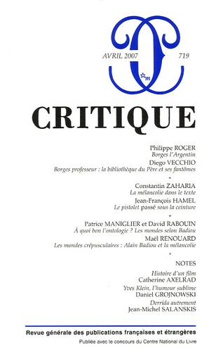 Philippe Roger et Diego Vecchio - Critique N° 719 avril 2007 : .