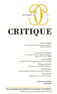 Jean-Pierre Cavaillé et Michel Serres - Critique N° 727, Décembre 200 : .