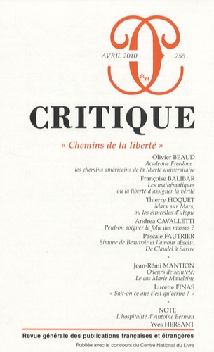 Olivier Beaud et Françoise Balibar - Critique N° 755, Avril 2010 : Chemins de la liberté.