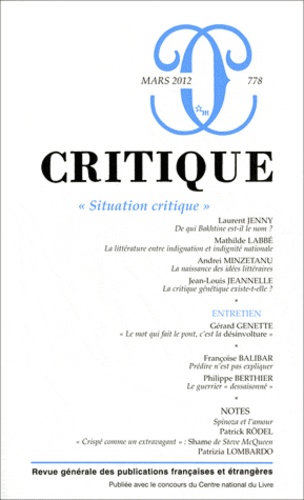 Laurent Jenny et Jean-Louis Jeannelle - Critique N° 778, mars 2012 : Situation critique.