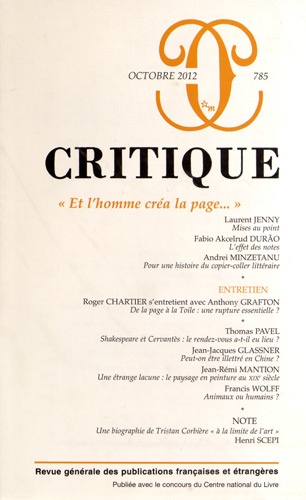 Philippe Roger - Critique N° 785, Octobre 2012 : "Et l'homme créa la page...".
