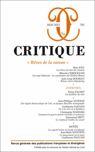 Philippe Roger - Critique N° 792, Mai 2013 : Rêves de la raison.