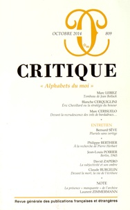 Philippe Roger - Critique N° 809, Octobre 2014 : "Alphabets du moi".