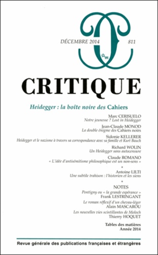 Philippe Roger - Critique N° 811, Décembre 2014 : Heidegger : la boîte noire des Cahiers.