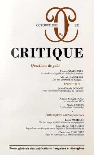Philippe Roger - Critique N° 821, Octobre 2015 : Questions de goût.
