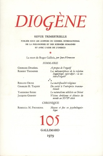  Gallimard - Diogène N° 105 : .