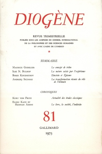  Gallimard - Diogène N° 81 : .