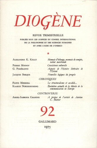  Gallimard - Diogène N° 92 : .