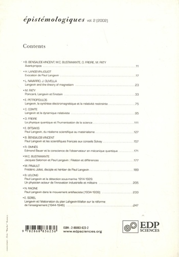 Epistémologiques Volume 2 (1-2) janvier-juin 2002 Paul Langevin, son oeuvre et sa pensée. Science et engagement
