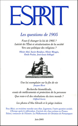 Olivier Mongin et Olivier Abel - Esprit N° 315 : Les questions de 1905 - Juin 2005.