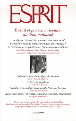 Jacques Le Goff - Esprit N° 351, Janvier 2009 : Travail et protection sociale : un droit malmené.