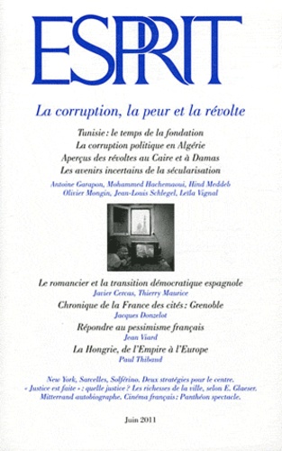 Olivier Mongin - Esprit N° 375, Juin 2011 : La corruption, la peur et la révolte.