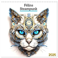 Félins Steampunk (Calendrier mural carré 2026 30x30 cm) Calendrier double avec une page pour vos prises de notes
