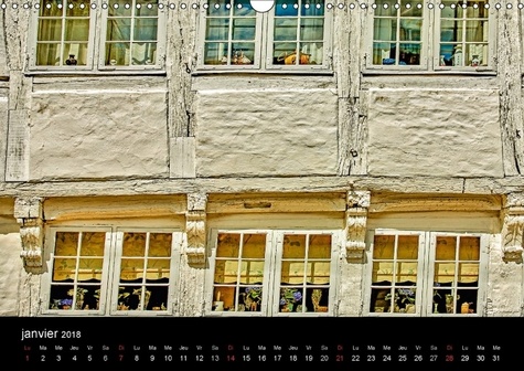 Fenêtres anciennes au Danemark. Un vieux village de pécheurs, de petites maisons d'époque aux fenêtres anciennes et décorées avec soin et originalité. Calendrier mural A3 horitontal  Edition 2018