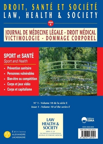 Christian Byk - Journal de médecine légale N° 1 volume 10 série E : Sport et Santé.