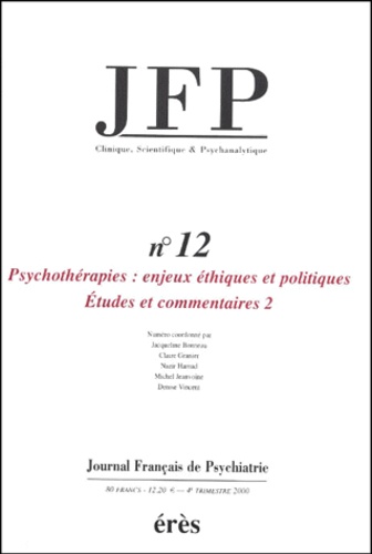  Erès - Journal Français de Psychiatrie N° 12 : Psychothérapies, enjeux éthiques et politiques - Etudes et commentaires 2.