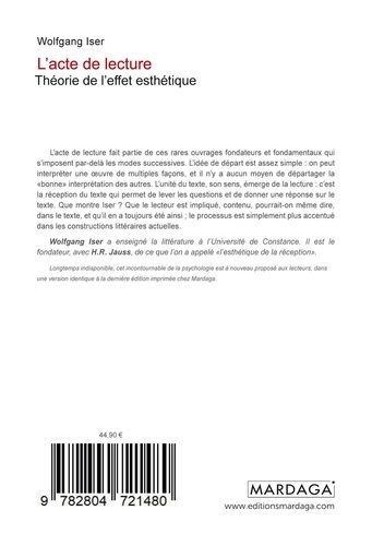 L'acte de lecture. Théorie de l'effet esthétique 2e édition