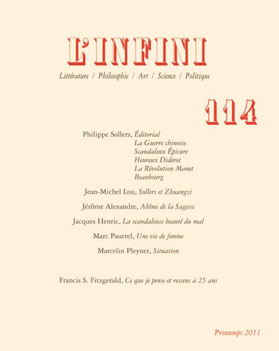Philippe Sollers - L'infini N° 114, printemps 20 : .
