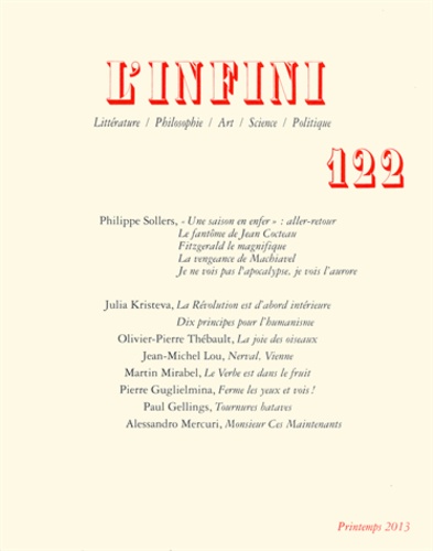 Philippe Sollers - L'infini N° 122, Printemps 20 : Machiavel.