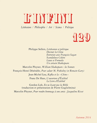 Philippe Sollers et Marcelin Pleynet - L'infini N° 129, automne 2014 : .