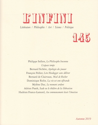 L'Infini N° 145, automne 2019 Le philosophe inconnu