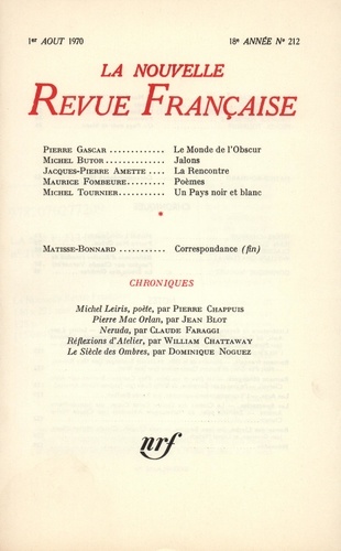 La Nouvelle Revue Française N° 212, aout 1970