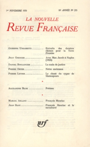 La Nouvelle Revue Française N° 215 novembre 1970