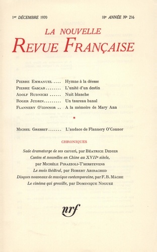La Nouvelle Revue Française N° 216 décembre 1970