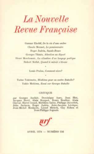 La Nouvelle Revue Française N° 256, avril 1974