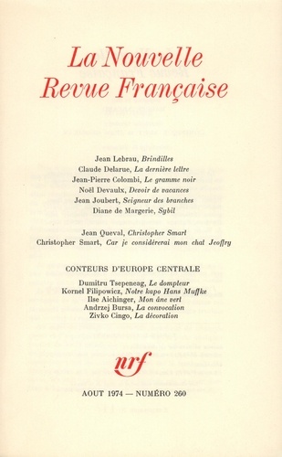 La Nouvelle Revue Française N° 260, aout 1974