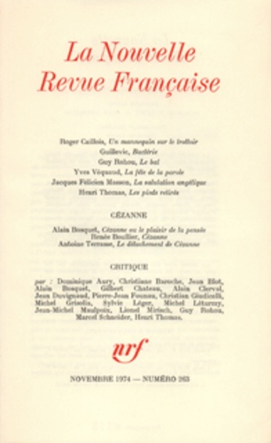 La Nouvelle Revue Française N° 263 novembre 1974