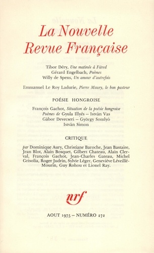 La Nouvelle Revue Française N° 272, aout 1975
