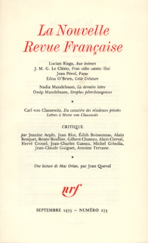 La Nouvelle Revue Française N° 273 sept 1975