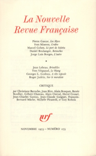 La Nouvelle Revue Française N° 275 novembre 1975