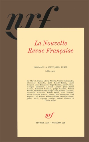  Gallimard - La Nouvelle Revue Française N° 278, Février 1976 : Hommage à Saint-John Perse.